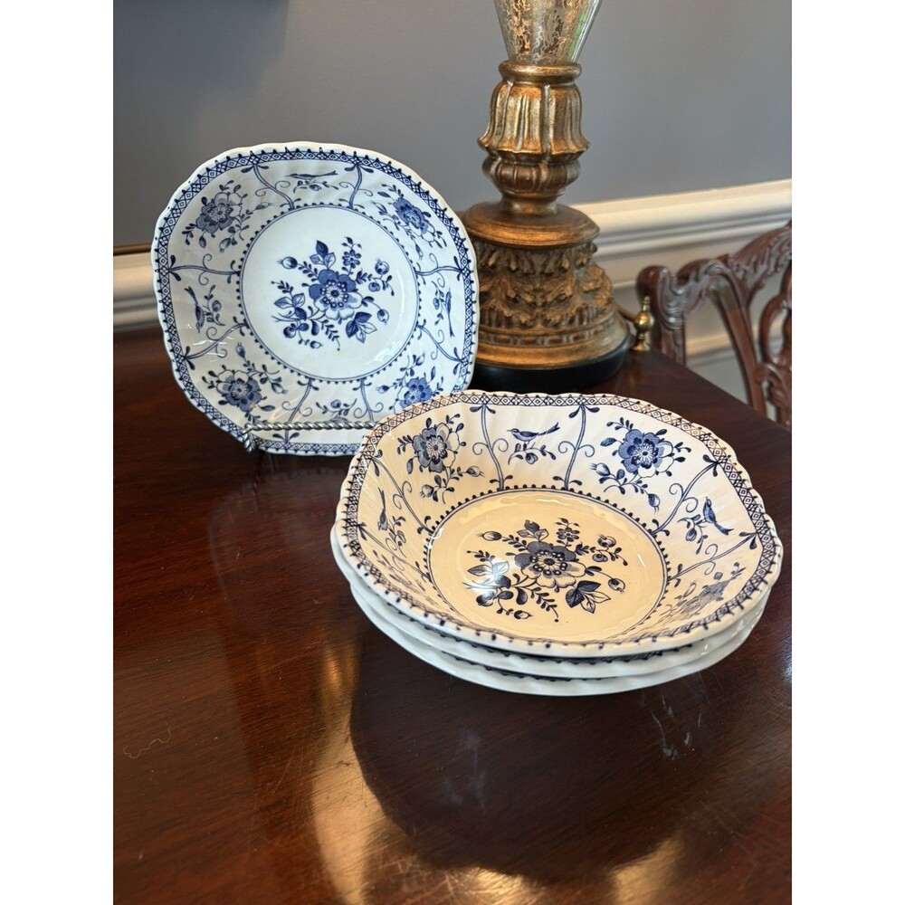 Indies Blue Johnson Brothers Cereal Bowls Lot of Four Square Cereal Bowls